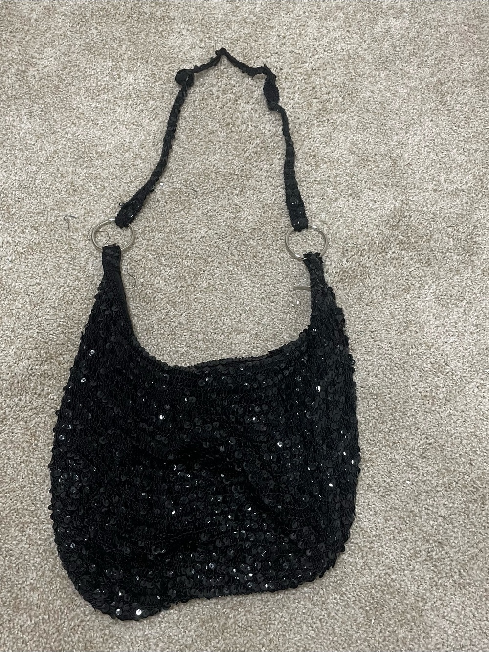 Black Sequin Shoulder Tote - Elegant Evening Bag